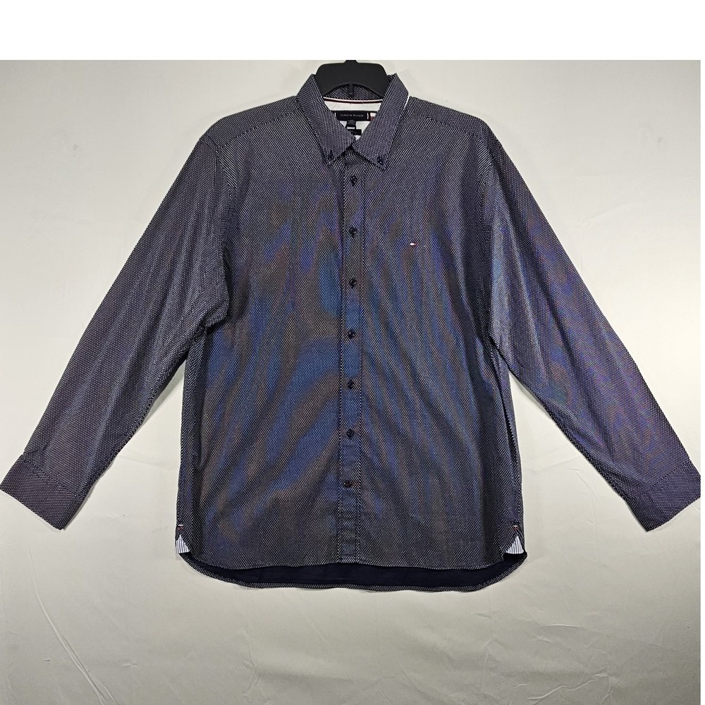 Tommy Hilfiger Poplin Button-Down Shirt Long Sleeve Navy Dot Print XXL